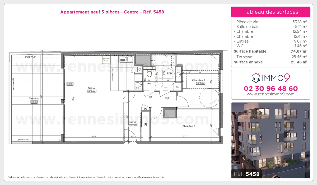 Plan et surfaces, Programme neuf Rennes : Centre Référence n° 5458