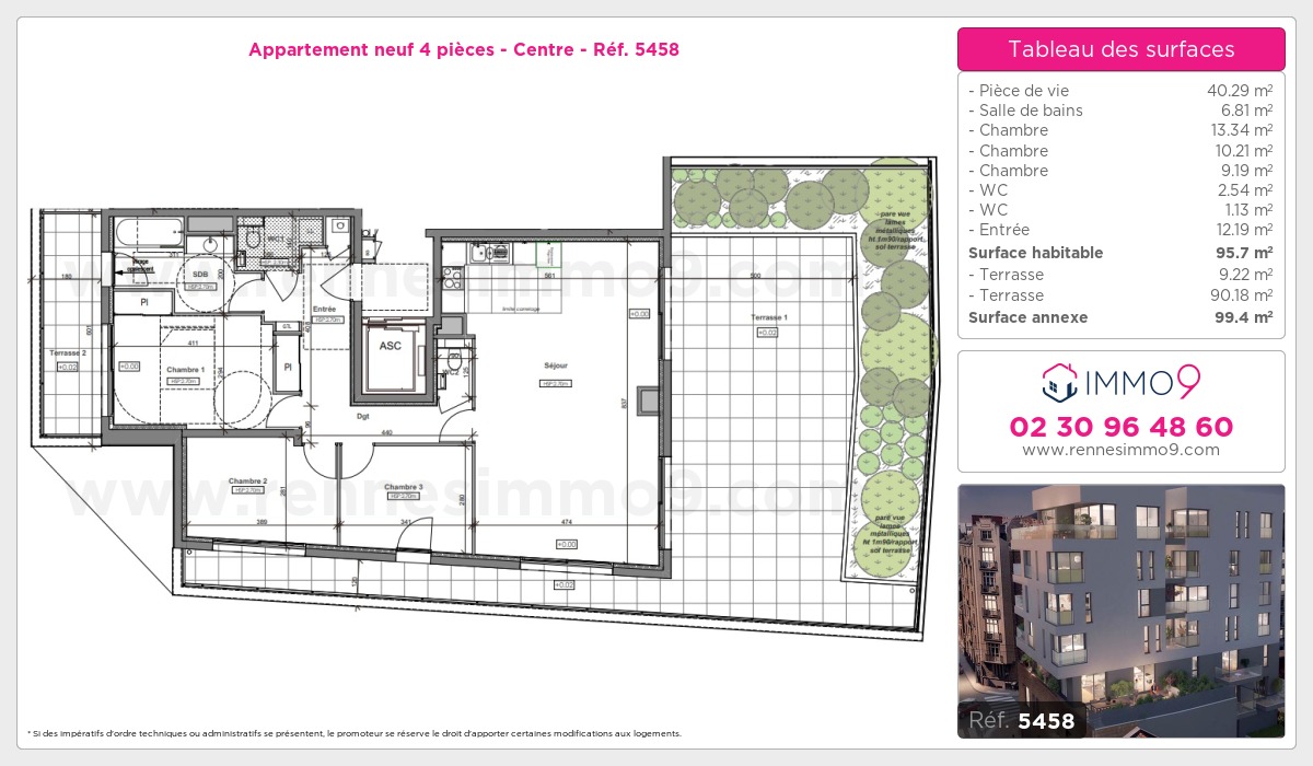 Plan et surfaces, Programme neuf Rennes : Centre Référence n° 5458