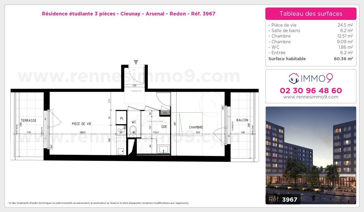 Plan et surfaces, Programme neuf Rennes : Cleunay - Arsenal - Redon Référence n° 3967