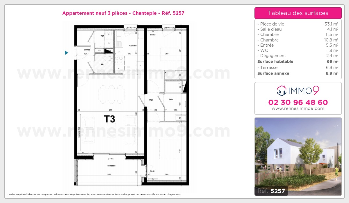 Plan et surfaces, Programme neuf Chantepie Référence n° 5257