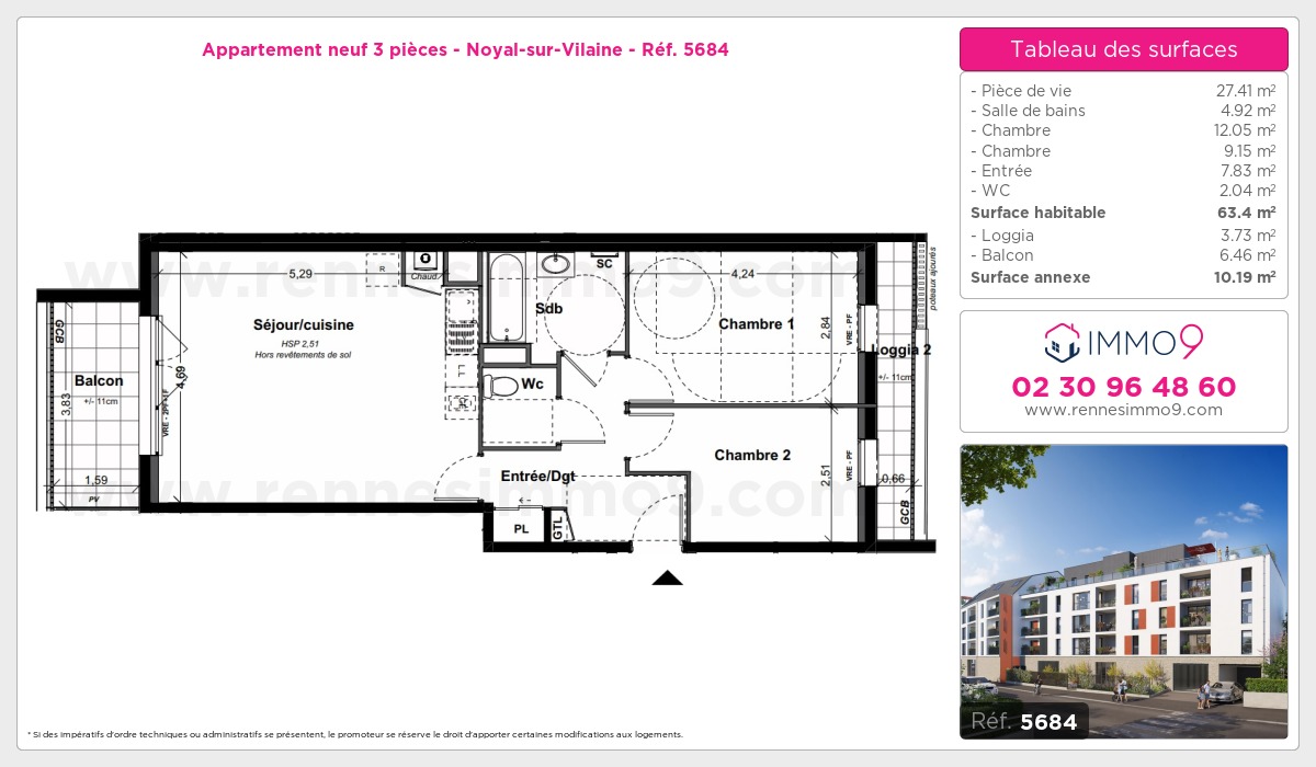 Plan et surfaces, Programme neuf Noyal-sur-Vilaine Référence n° 5684