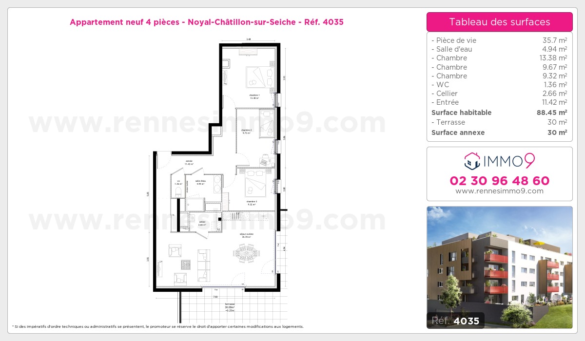 Plan et surfaces, Programme neuf Noyal-Châtillon-sur-Seiche Référence n° 4035