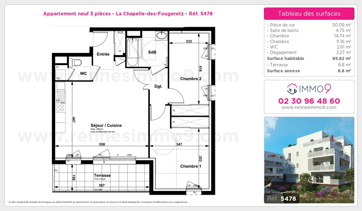 Plan et surfaces, Programme neuf Chapelle-des-Fougeretz Référence n° 5478