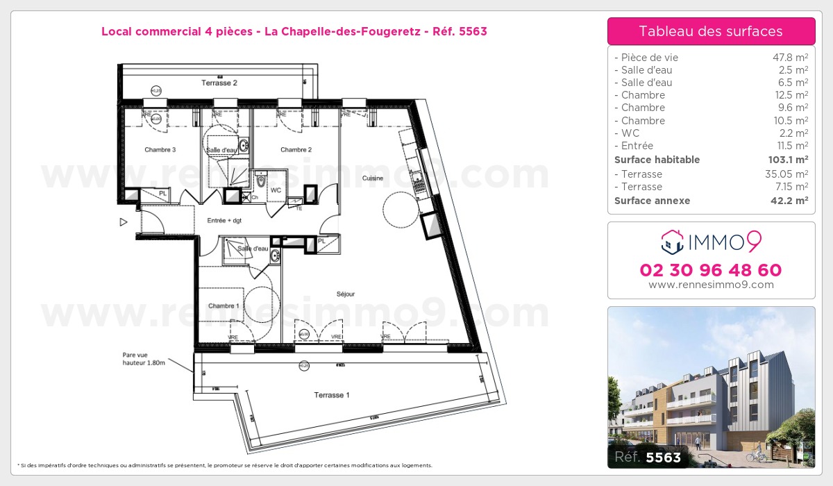 Plan et surfaces, Programme neuf Chapelle-des-Fougeretz Référence n° 5563