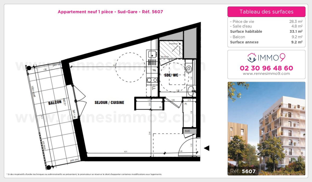 Plan et surfaces, Programme neuf Rennes : Sud-Gare Référence n° 5607