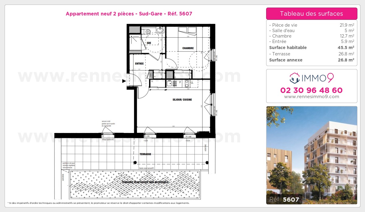Plan et surfaces, Programme neuf Rennes : Sud-Gare Référence n° 5607