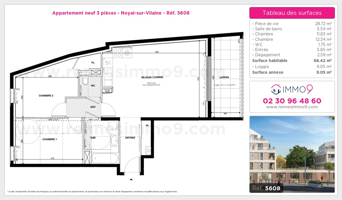 Plan et surfaces, Programme neuf Noyal-sur-Vilaine Référence n° 5608