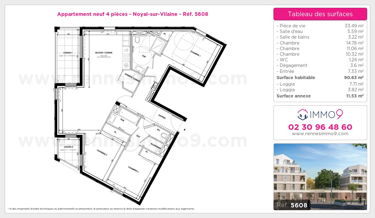 Plan et surfaces, Programme neuf Noyal-sur-Vilaine Référence n° 5608