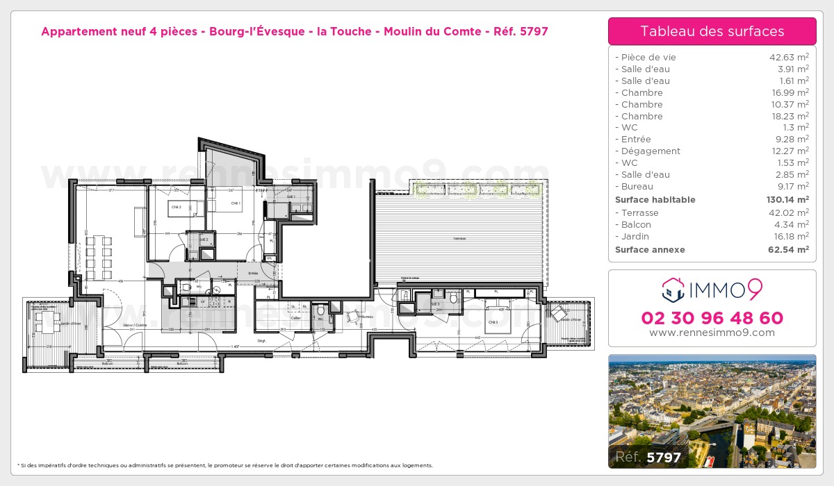 Plan et surfaces, Programme neuf Rennes : Bourg-l'Évesque - la Touche - Moulin du Comte Référence n° 5797