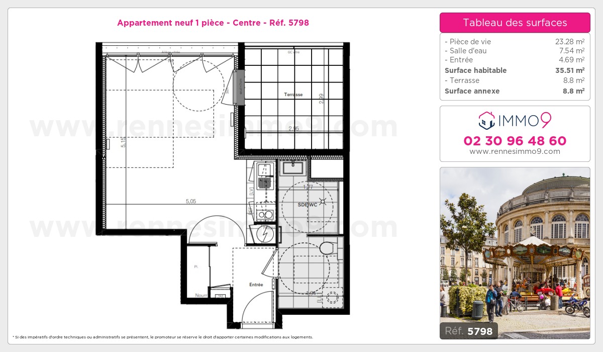 Plan et surfaces, Programme neuf Rennes : Centre Référence n° 5798