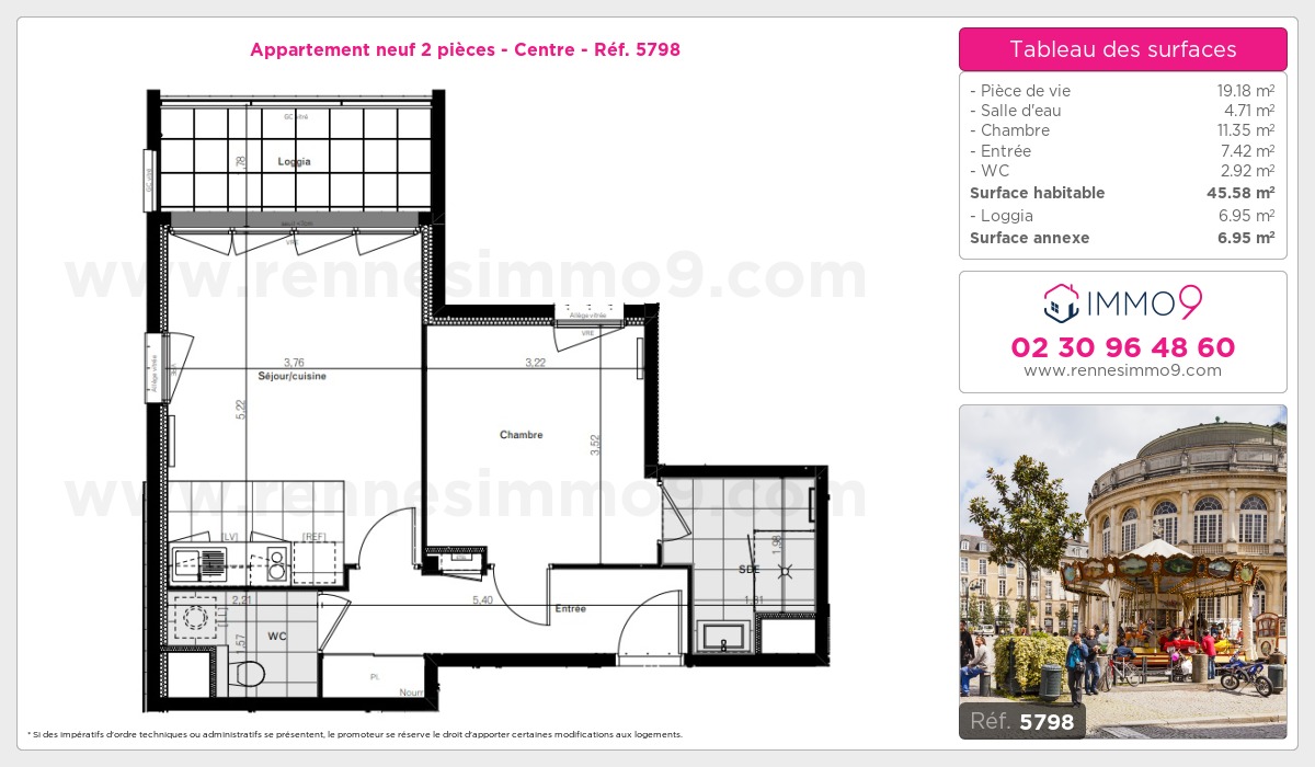 Plan et surfaces, Programme neuf Rennes : Centre Référence n° 5798