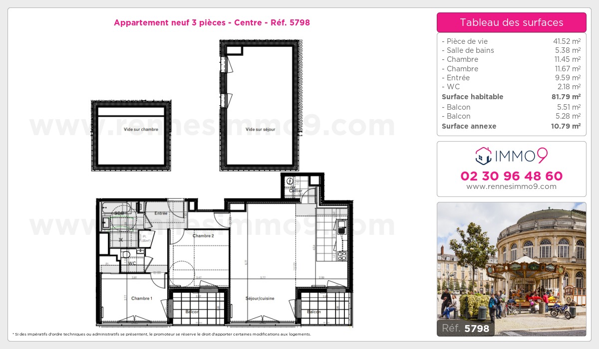 Plan et surfaces, Programme neuf Rennes : Centre Référence n° 5798