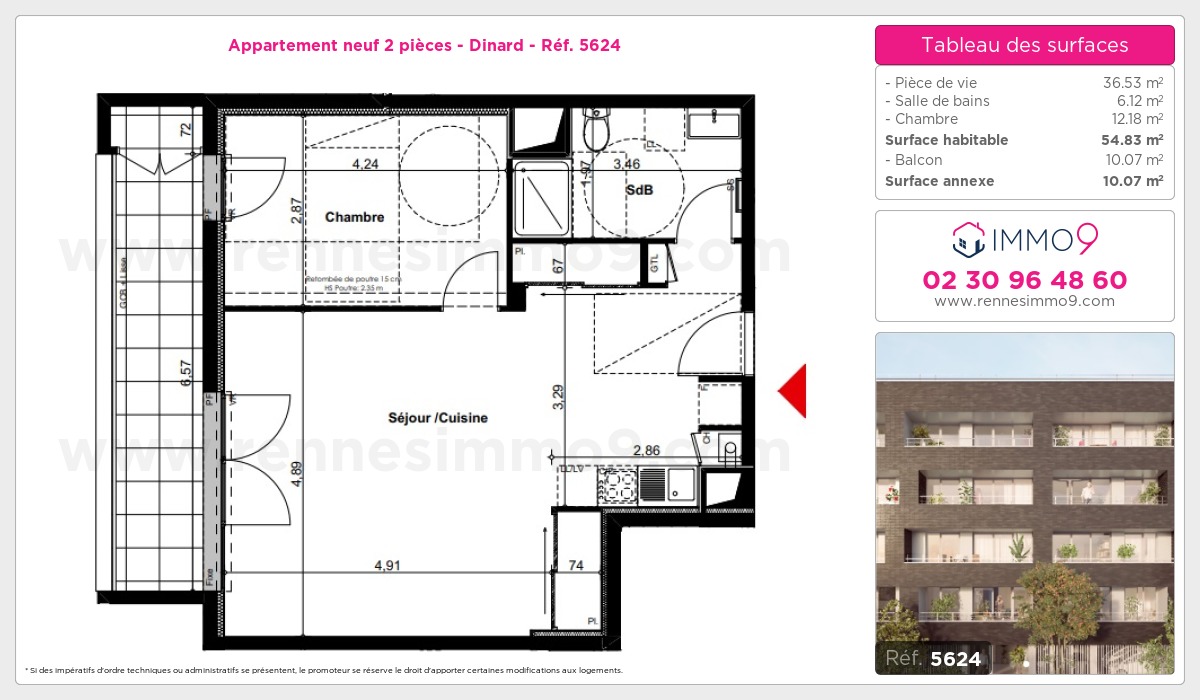 Plan et surfaces, Programme neuf Dinard Référence n° 5624