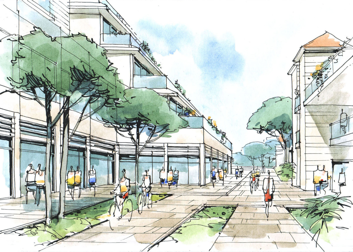 Quartier Le Blosne à Rennes – Dessin représentant le quartier d’une ville