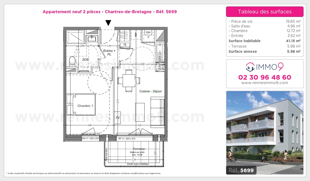 Plan et surfaces, Programme neuf Chartres-de-Bretagne Référence n° 5699