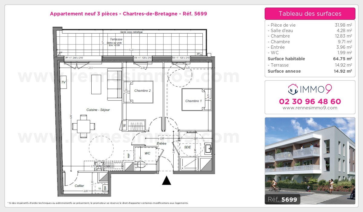 Plan et surfaces, Programme neuf Chartres-de-Bretagne Référence n° 5699