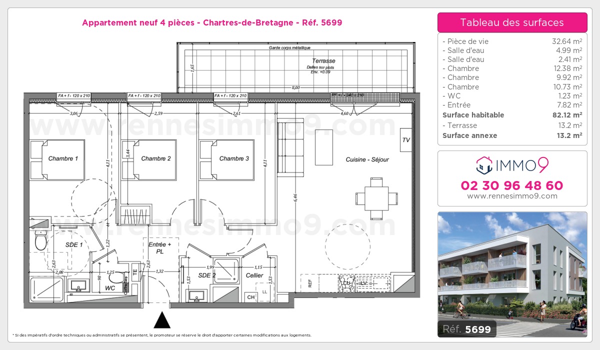 Plan et surfaces, Programme neuf Chartres-de-Bretagne Référence n° 5699