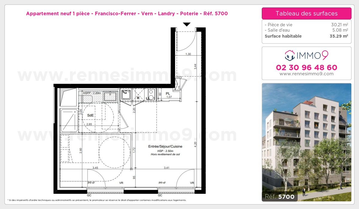 Plan et surfaces, Programme neuf Rennes : Francisco-Ferrer - Vern - Landry - Poterie Référence n° 5700