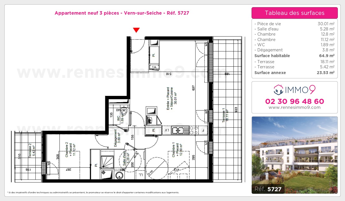 Plan et surfaces, Programme neuf Vern-sur-Seiche Référence n° 5727