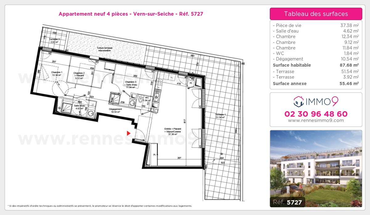 Plan et surfaces, Programme neuf Vern-sur-Seiche Référence n° 5727