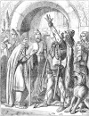 Histoire de Rennes - Nominoë, considéré comme premier roi de Bretagne, lève les bras face à un homme abattu