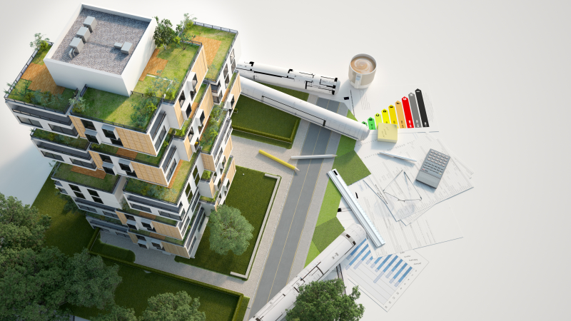  Logements bas carbone à Rennes – Représentation d’un immeuble écologique dans une résidence arborée