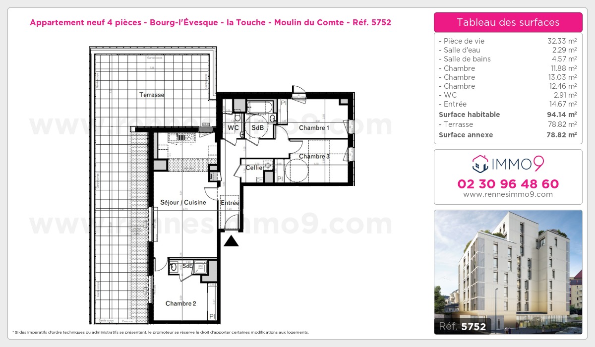 Plan et surfaces, Programme neuf Rennes : Bourg-l'Évesque - la Touche - Moulin du Comte Référence n° 5752