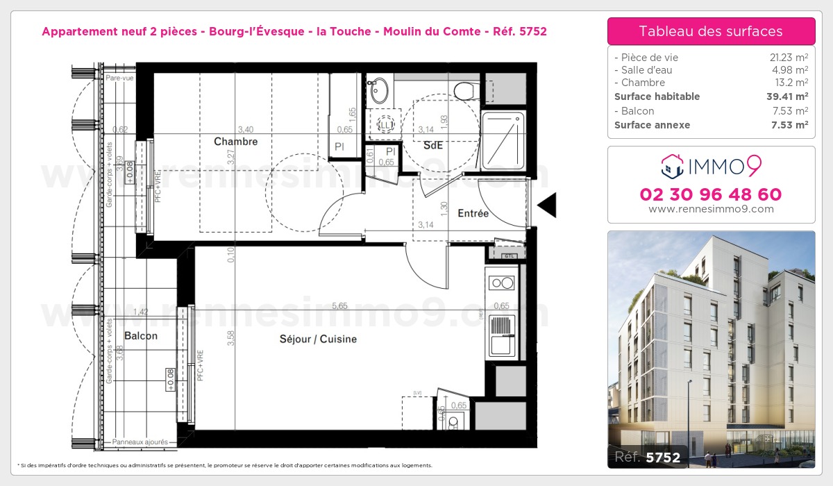 Plan et surfaces, Programme neuf Rennes : Bourg-l'Évesque - la Touche - Moulin du Comte Référence n° 5752