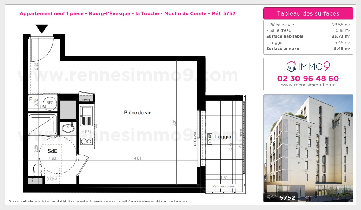 Plan et surfaces, Programme neuf Rennes : Bourg-l'Évesque - la Touche - Moulin du Comte Référence n° 5752
