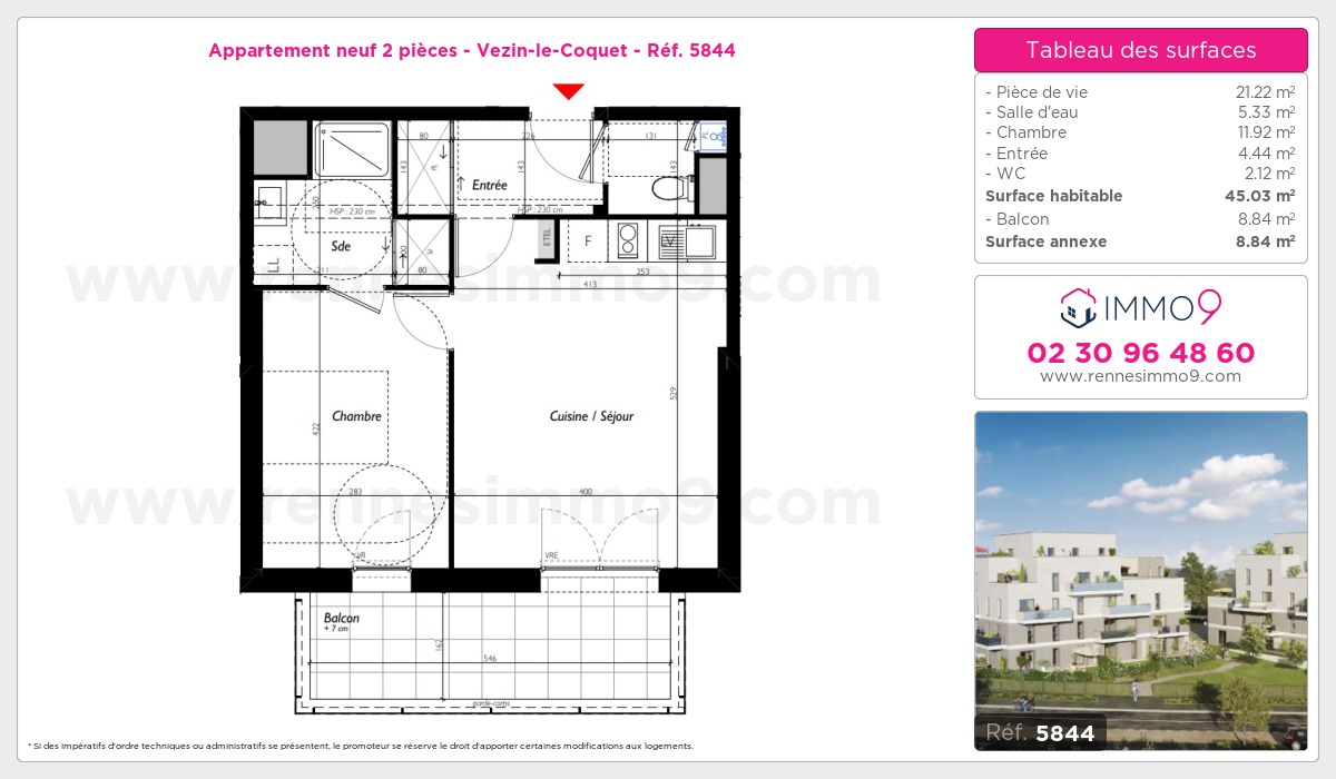 Plan et surfaces, Programme neuf Vezin-le-Coquet Référence n° 5844