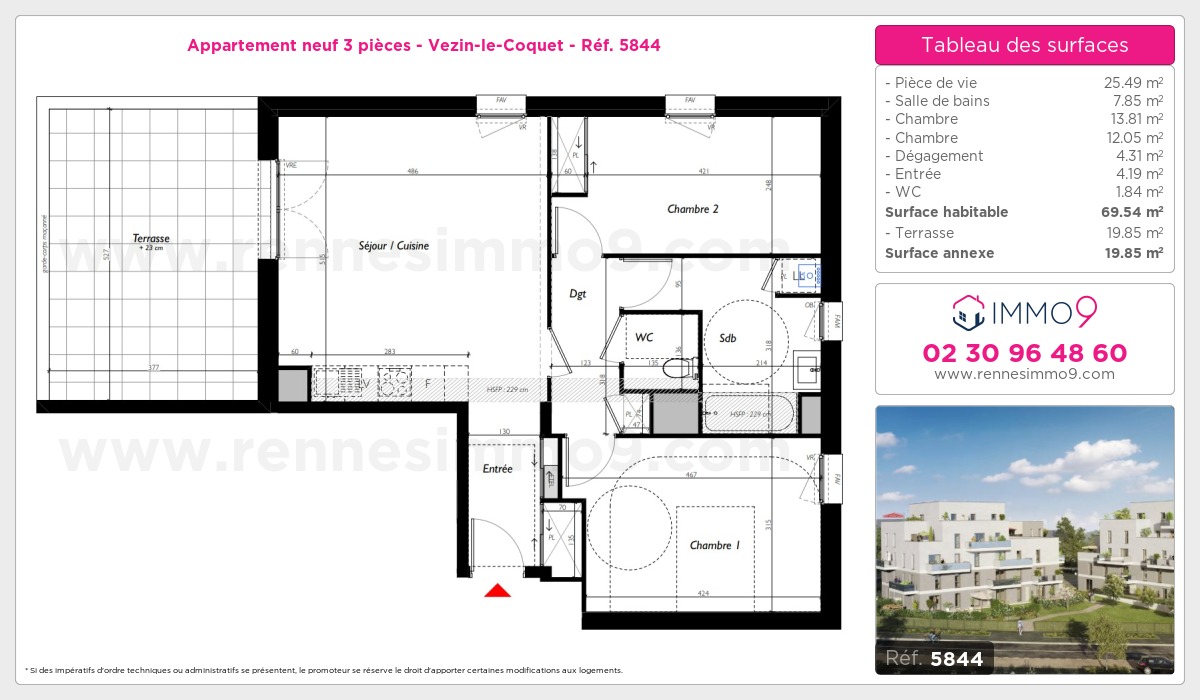 Plan et surfaces, Programme neuf Vezin-le-Coquet Référence n° 5844