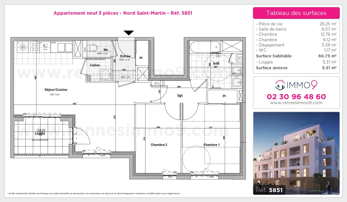 Plan et surfaces, Programme neuf Rennes : Nord Saint-Martin Référence n° 5851