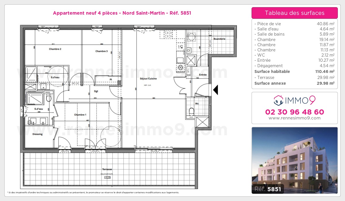 Plan et surfaces, Programme neuf Rennes : Nord Saint-Martin Référence n° 5851