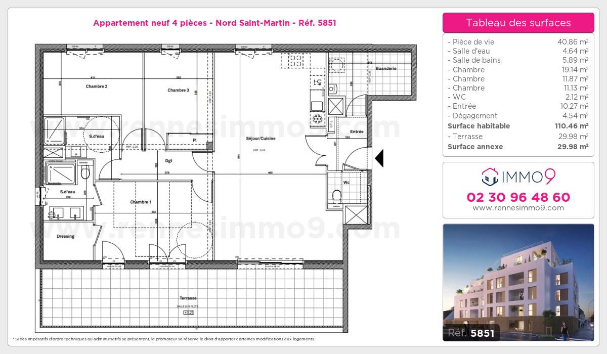 Plan et surfaces, Programme neuf Rennes : Nord Saint-Martin Référence n° 5851