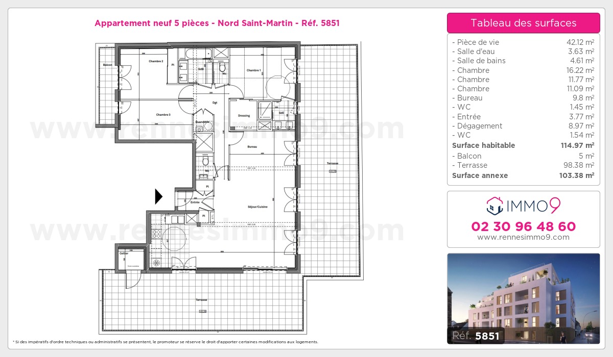 Plan et surfaces, Programme neuf Rennes : Nord Saint-Martin Référence n° 5851