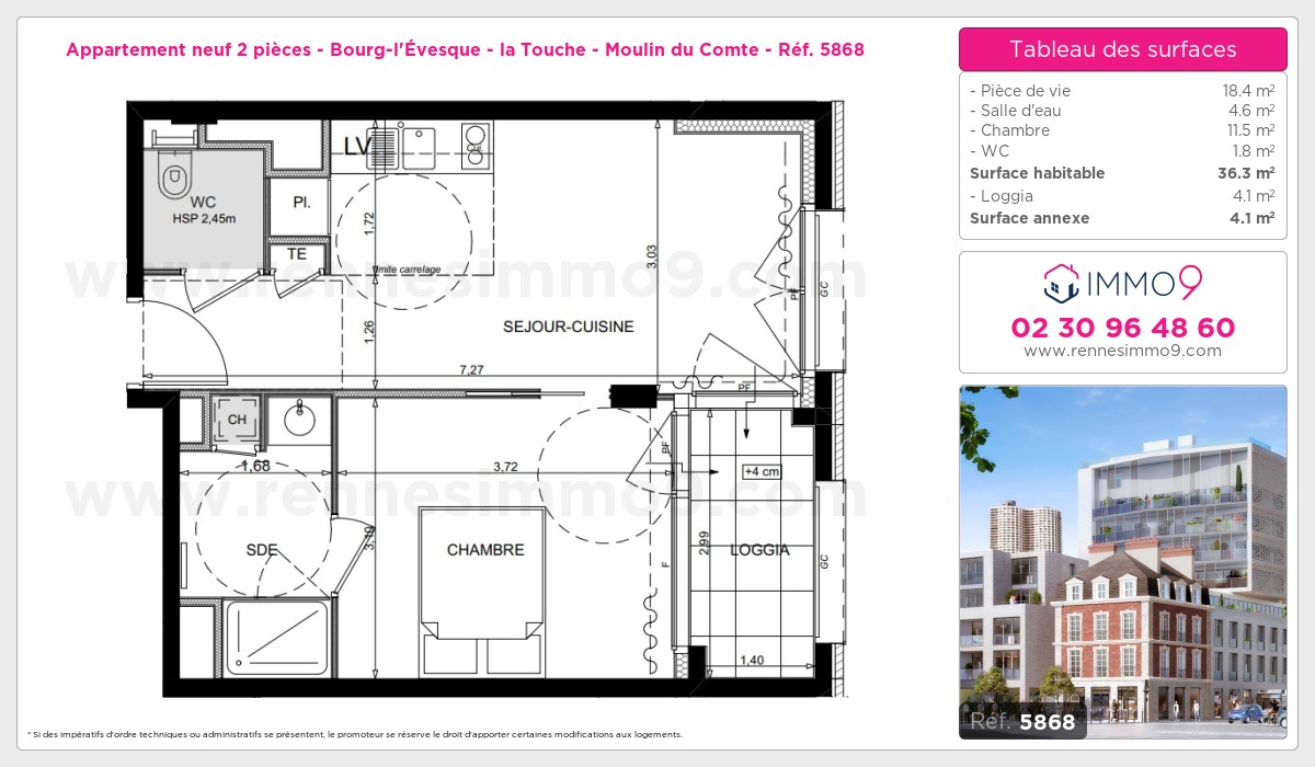 Plan et surfaces, Programme neuf Rennes : Bourg-l'Évesque - la Touche - Moulin du Comte Référence n° 5868