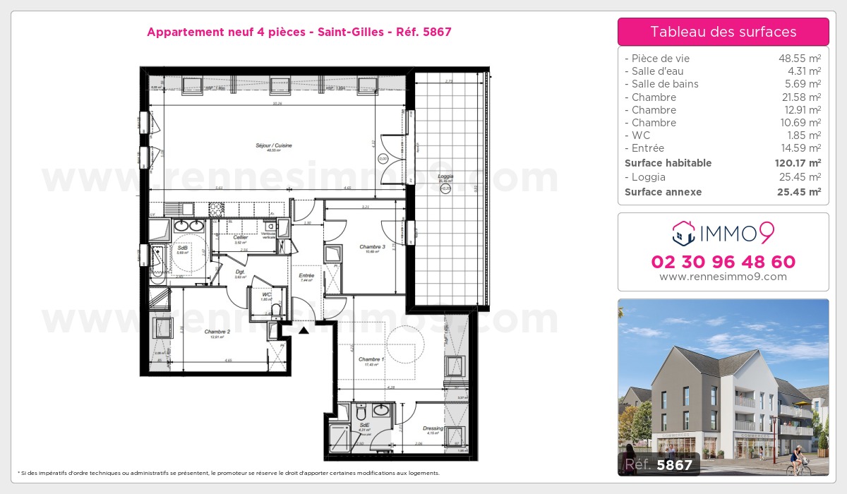 Plan et surfaces, Programme neuf Saint-Gilles Référence n° 5867