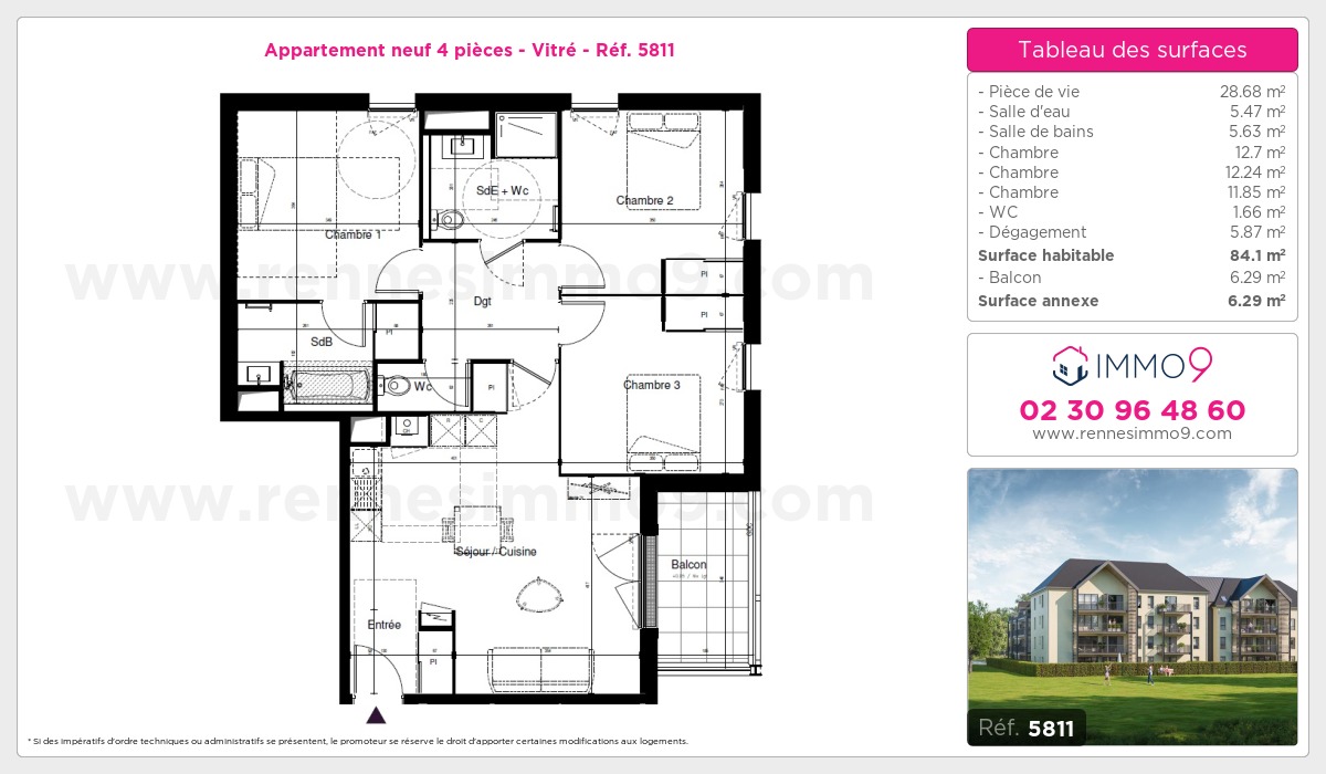 Plan et surfaces, Programme neuf Vitré Référence n° 5811