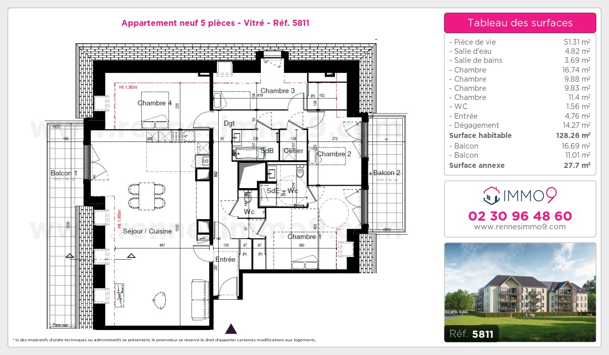 Plan et surfaces, Programme neuf Vitré Référence n° 5811