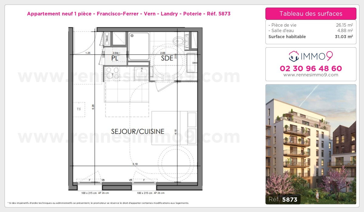 Plan et surfaces, Programme neuf Rennes : Francisco-Ferrer - Vern - Landry - Poterie Référence n° 5873