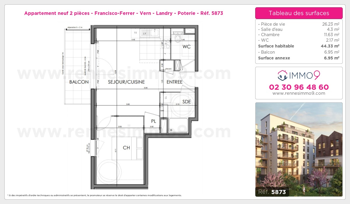 Plan et surfaces, Programme neuf Rennes : Francisco-Ferrer - Vern - Landry - Poterie Référence n° 5873