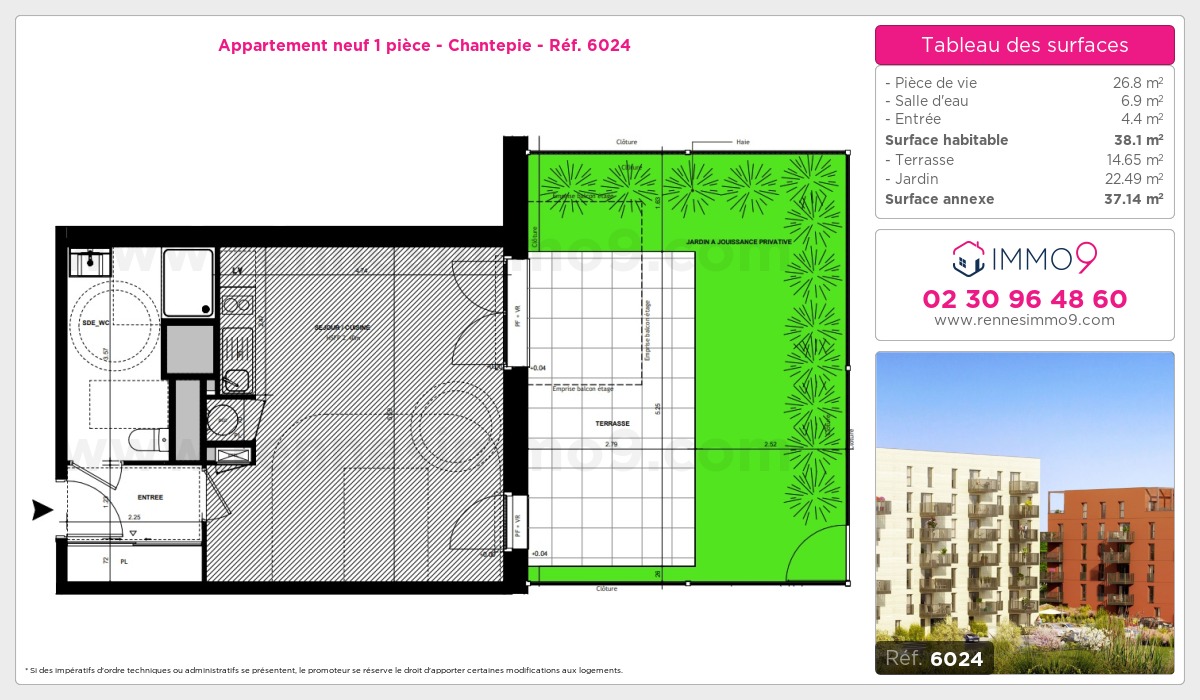 Plan et surfaces, Programme neuf Chantepie Référence n° 6024