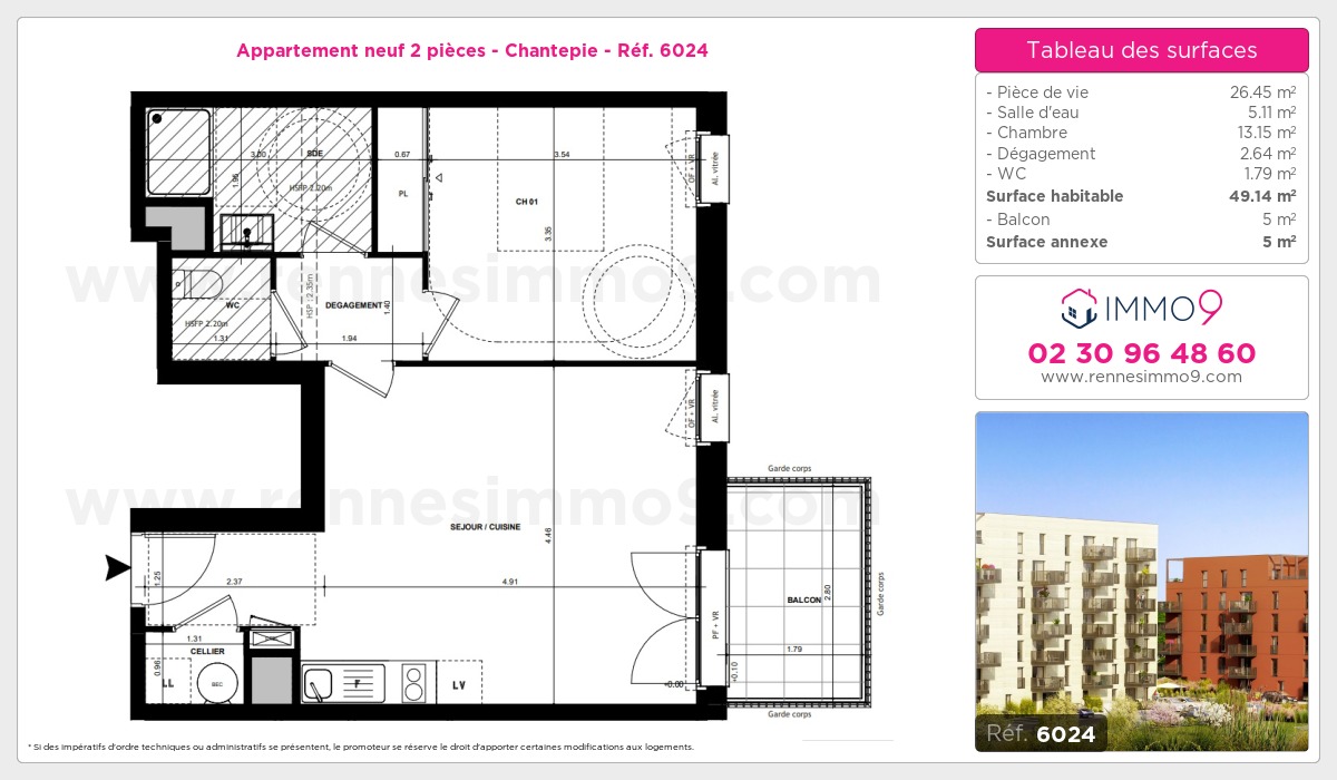 Plan et surfaces, Programme neuf Chantepie Référence n° 6024