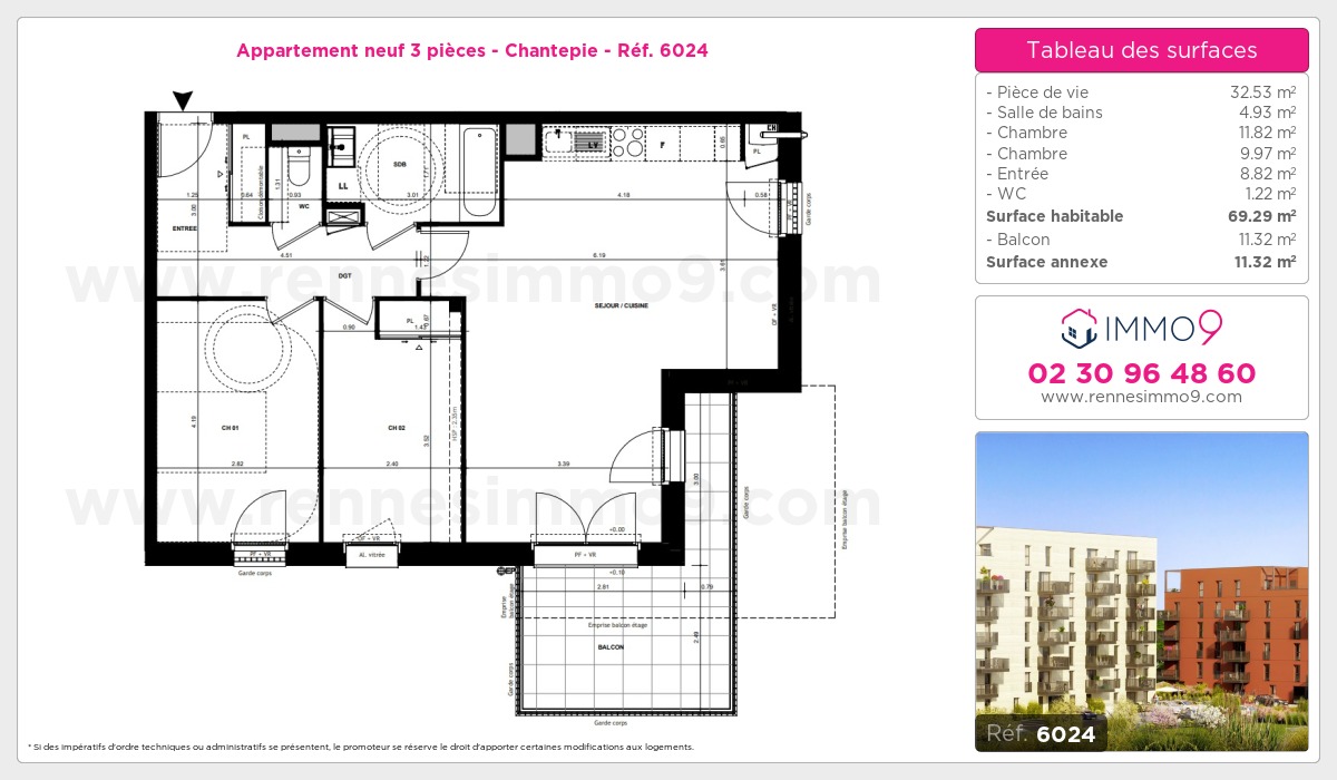 Plan et surfaces, Programme neuf Chantepie Référence n° 6024