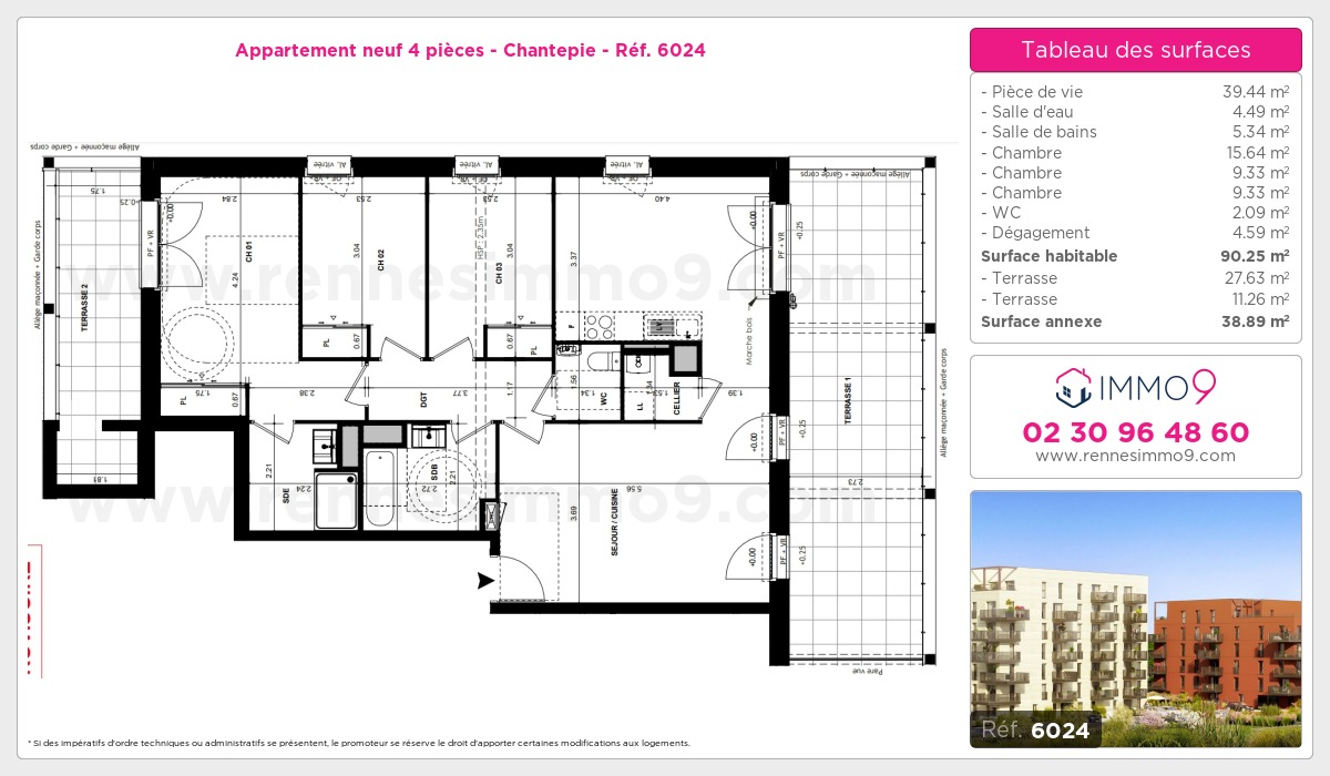 Plan et surfaces, Programme neuf Chantepie Référence n° 6024