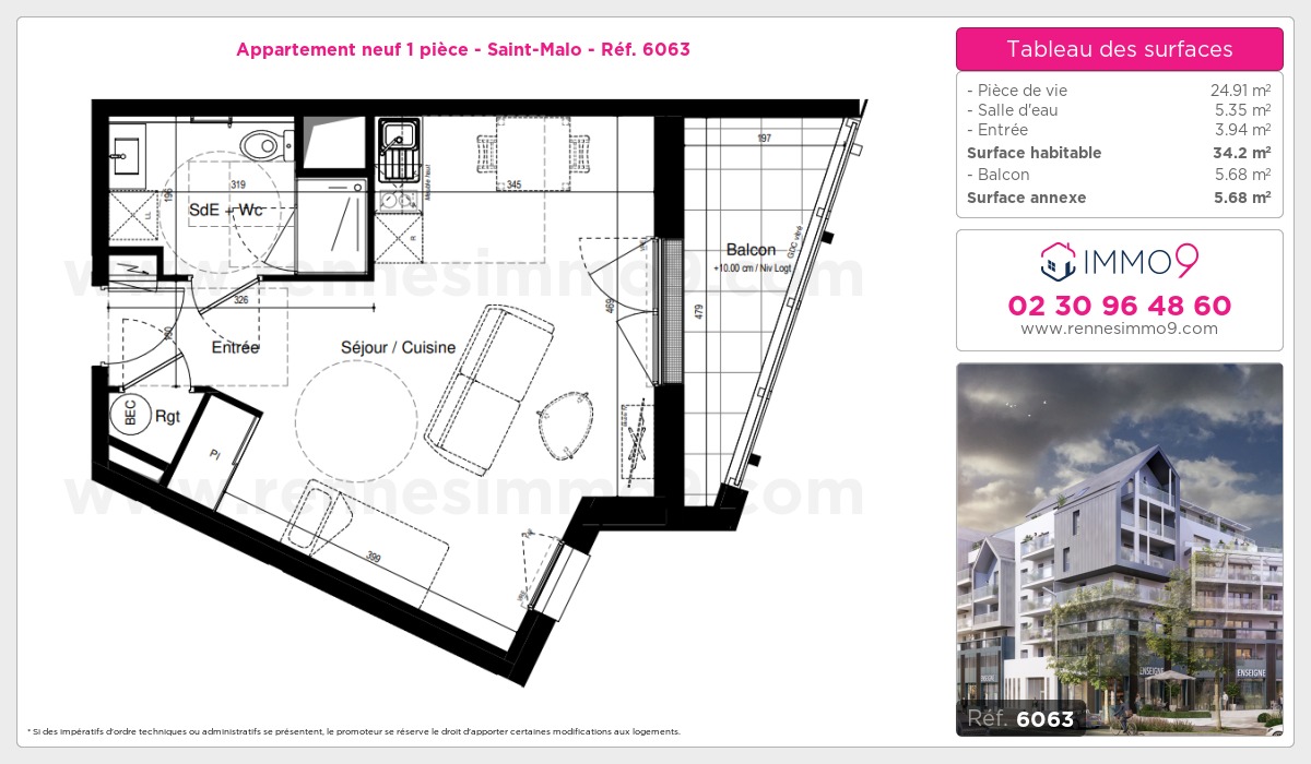 Plan et surfaces, Programme neuf Saint-Malo Référence n° 6063