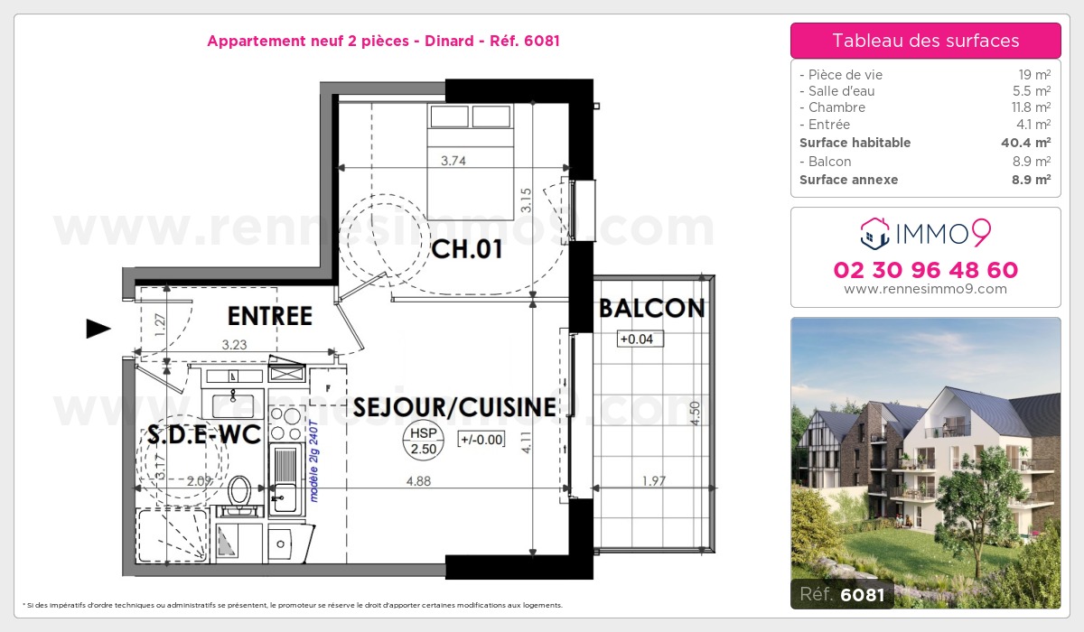 Plan et surfaces, Programme neuf Dinard Référence n° 6081