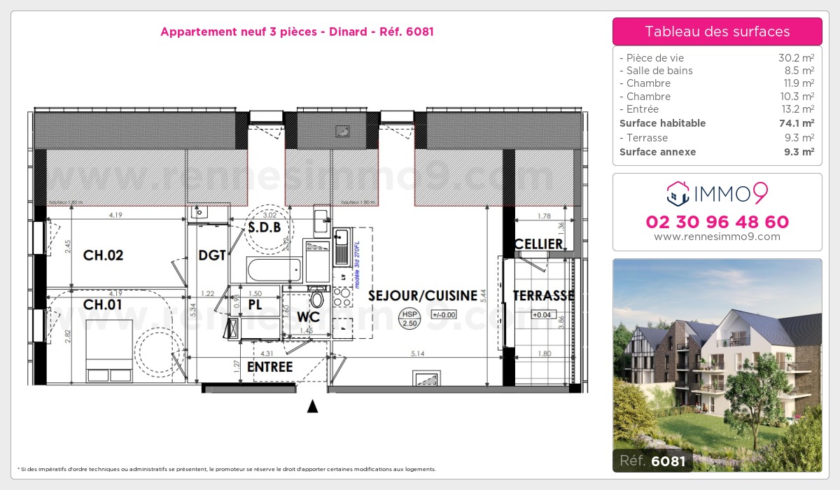 Plan et surfaces, Programme neuf Dinard Référence n° 6081