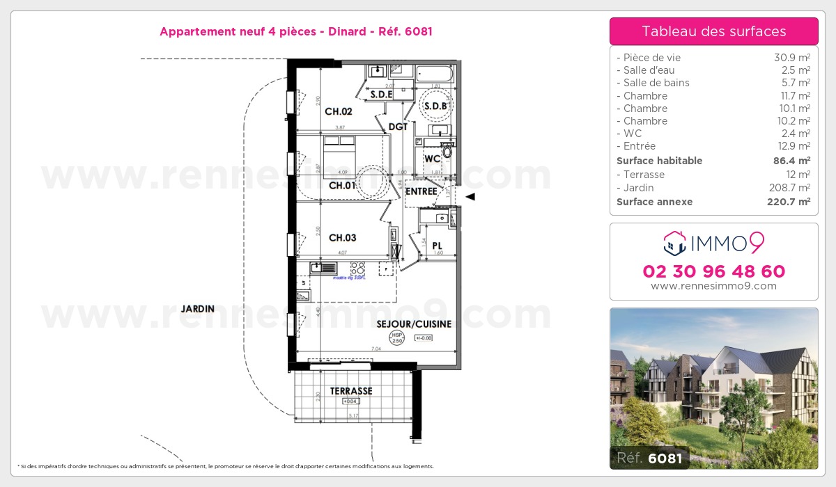 Plan et surfaces, Programme neuf Dinard Référence n° 6081