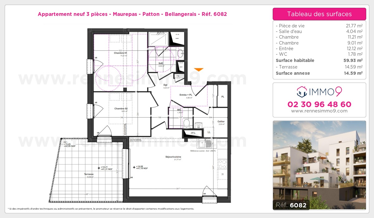 Plan et surfaces, Programme neuf Rennes : Maurepas - Patton - Bellangerais Référence n° 6082